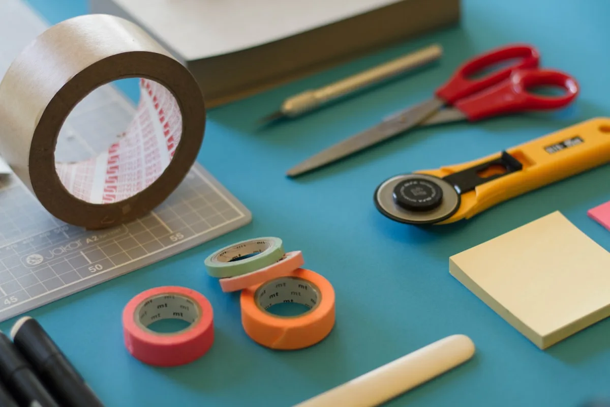 Handmade crafts arranged on a wooden artisan table